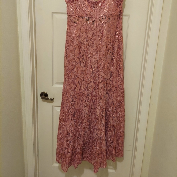 David's Bridal, SZ 18, Pink/Gold Sequined Formal Gown - Picture 4 of 4